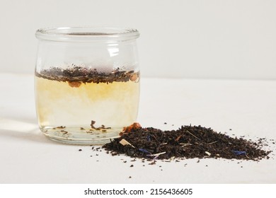 The Process Of Brewing Tea In A Glass Jar, Loose Tea