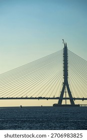 the process of building a large bridge over water or a vast area
