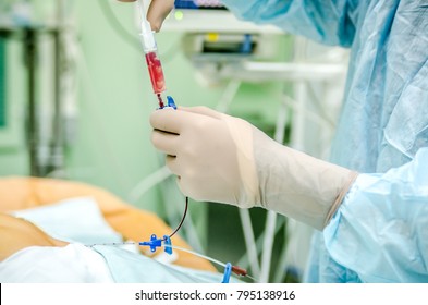The process of checking the central venous catheter.
