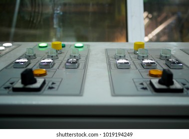 Process control panel. Buttons, indicators, switches.