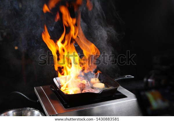 Process Cooking Alcohol On Grill Pan Stock Photo Edit Now 1430883581