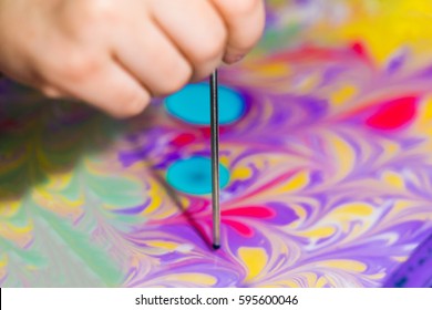 Process of creating drawings in ebru technique