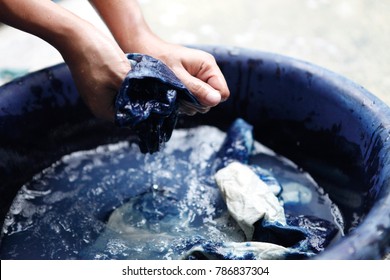 Process dye fabric  indigo color in Phare Thailand. - Shutterstock ID 786837304