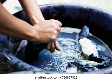 Process dye fabric  indigo color in Phare Thailand. - Shutterstock ID 786837322