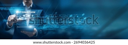 Process engineer using a smart tablet for performance monitoring automation workflows, robotics AI integration productivity optimization efficiency systems, and transformation.