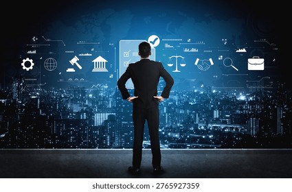 The process of ensuring regulatory compliance and finalizing business legal agreements. A concept of meeting standards, due diligence, and contracts. Motif