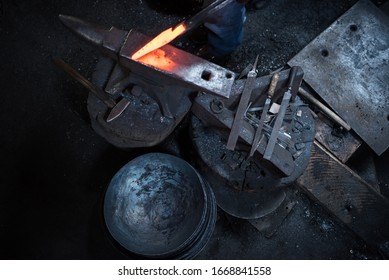 Process Of Forging A Sword In A Welding And Blacksmith Shop