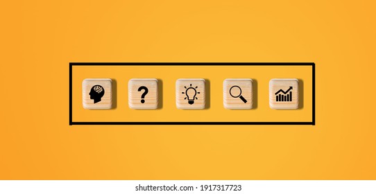 The process of idea formation or creation and problem solving icons on wooden cubes. - Shutterstock ID 1917317723