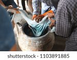The process of indigo. Remove Indigo tree from the water. To use  Indigo cake