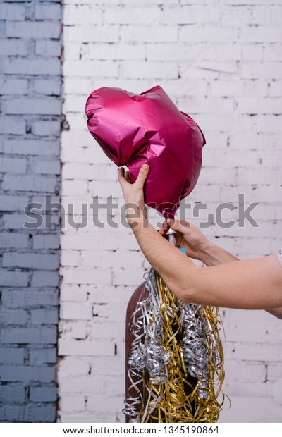 Process Inflating Balloons Childrens Party Beautiful Stock Photo