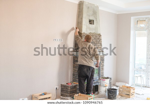 Process Installing Tile On Surface Fireplace Stock Photo Edit Now