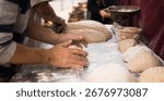 process of making bread. dough kneading