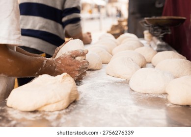 process of making bread. dough kneading