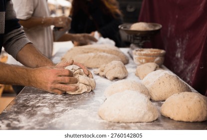 process of making bread. dough kneading