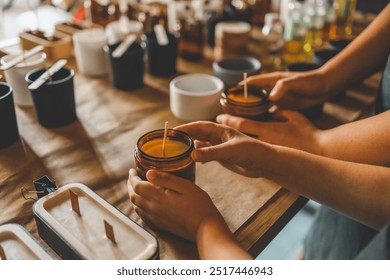 The process of making candles in the workshop.
