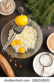 The Process Of Making Christmas Cake, Cookies, Cupcake With Lemon.