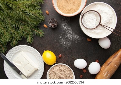 The Process Of Making Christmas Cake, Cookies, Cupcake With Lemon.