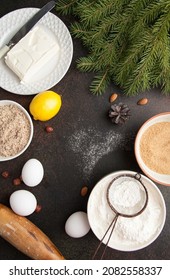 The Process Of Making Christmas Cake, Cookies, Cupcake With Lemon.