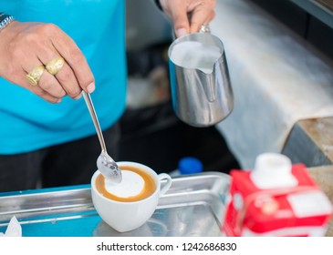 The process of making coffee with men. - Shutterstock ID 1242686830