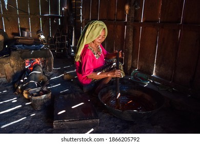 The Process Of Making Traditional Palm Sugar In A Smoky Kitchen, East Java 2 December 2020