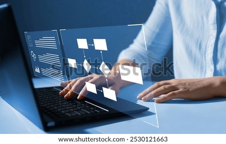 Process management with flowchart to improve productivity and successful efficiency of the company. Workflow robotic automation concept.