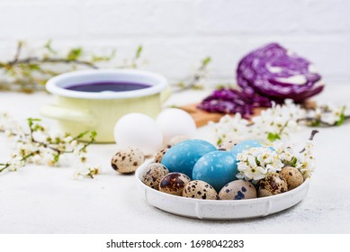 Process Of Painting Easter Eggs With Natural Dye Of Red Cabbage Juice