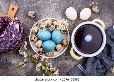 Process Of Painting Easter Eggs With Natural Dye Of Red Cabbage Juice