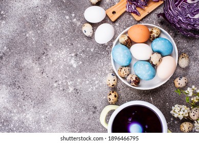 Process Of Painting Easter Eggs With Natural Dye Of Red Cabbage Juice