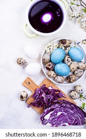 Process Of Painting Easter Eggs With Natural Dye Of Red Cabbage Juice