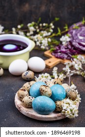 Process Of Painting Easter Eggs With Natural Dye Of Red Cabbage Juice