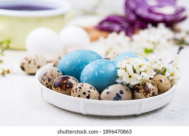 Process Of Painting Easter Eggs With Natural Dye Of Red Cabbage Juice