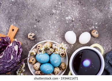 Process Of Painting Easter Eggs With Natural Dye Of Red Cabbage Juice