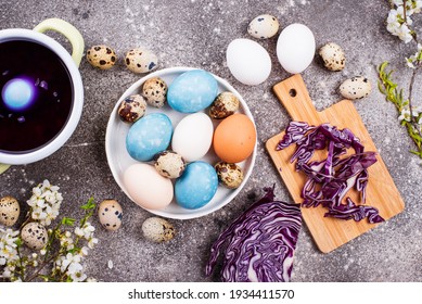 Process Of Painting Easter Eggs With Natural Dye Of Red Cabbage Juice