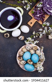 Process Of Painting Easter Eggs With Natural Dye Of Red Cabbage Juice