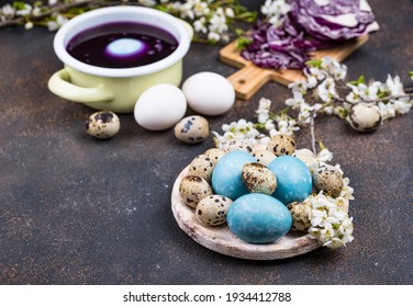 Process Of Painting Easter Eggs With Natural Dye Of Red Cabbage Juice