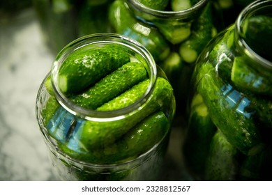 The process of pickling cucumbers. Pickled cucumbers. Homemade pickles. Salted cucumbers. - Powered by Shutterstock