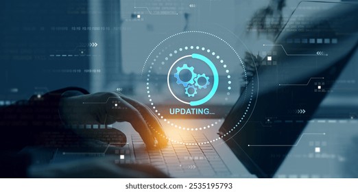 Process of updating software to technology.Update modern functions for modern equipment.Developer who developed a new version to improve your software.Operating upgrade system. 