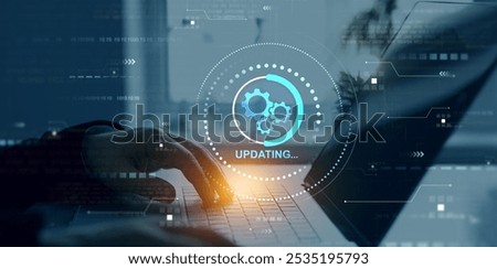 Process of updating software to technology.Update modern functions for modern equipment.Developer who developed a new version to improve your software.Operating upgrade system. 