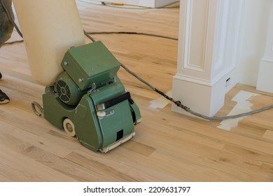 It Is Process Where In Newly Constructed House Floor Sander Is Used To Grind Parquet Floor Using Sanding Tools