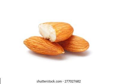 Processed almonds isolated on white background with clipping path