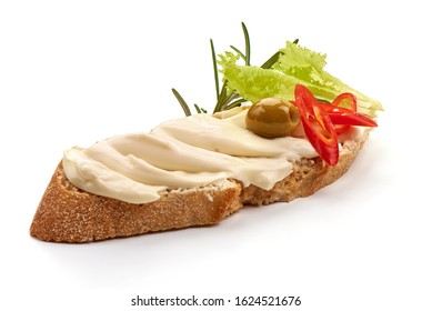 Processed Cheese Sandwich, Soft Cheese, Isolated On White Background.