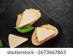 Processed cheese spread portion size cheese for sandwich tasty snack fresh delicious gourmet food background on the table rustic food top view copy space