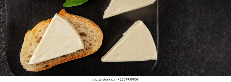 Processed cheese spread portion size cheese for sandwich tasty snack fresh delicious gourmet food background on the table rustic food top view copy space