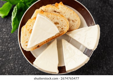 Processed cheese spread portion size cheese for sandwich tasty snack fresh delicious gourmet food background on the table rustic food top view copy space