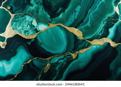 Processed collage of emerald green and gold marble texture. Background for banner, backdrop or texture for 3D mapping Adlı Stok Fotoğraf