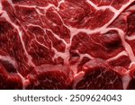 Processed collage of fresh raw meat beef surface texture. Background for banner, backdrop or texture for 3D mapping