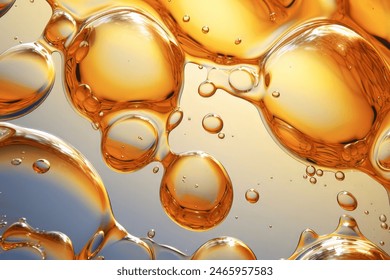 Processed collage of golden yellow oil bubbles texture. Background for banner, backdrop or texture for 3D mapping