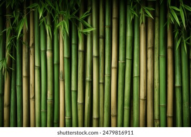 Processed collage of green bamboo fence surface texture. Background for banner, backdrop or texture for 3D mapping