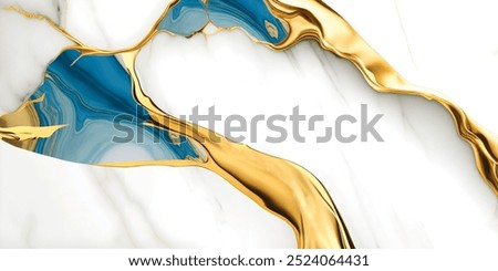 Processed collage of luxurious ocean blue and gold ink marble texture. Background for banner, backdrop