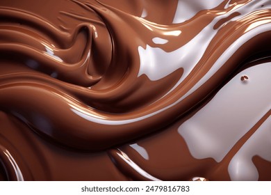 Processed collage of melted liquid chocolate texture. Background for banner, backdrop or texture for 3D mapping